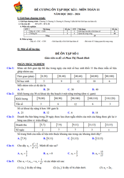 03 đề ôn tập cuối kì 1 toán 11 năm 2023 – 2024 trường thpt việt đức – hà nội