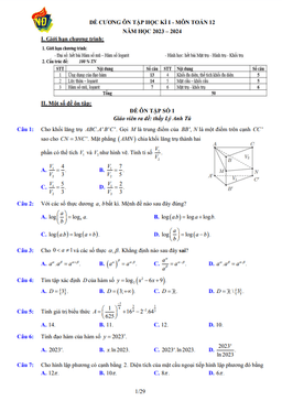 05 đề ôn tập cuối kì 1 toán 12 năm 2023 – 2024 trường thpt việt đức – hà nội