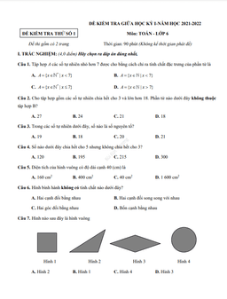 05 đề ôn tập kiểm tra giữa học kỳ 1 toán 6 năm học 2021 – 2022