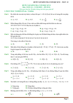 10 đề ôn tập cuối học kì 2 toán 10 cánh diều (70% tn + 30% tl)
