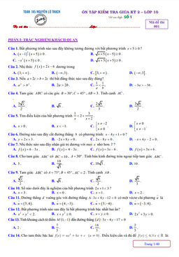 10 đề ôn tập kiểm tra giữa kỳ 2 toán 10 có đáp án và lời giải chi tiết