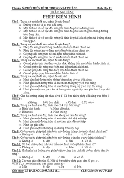 100 câu trắc nghiệm phép biến hình trong mặt phẳng – lê bá bảo