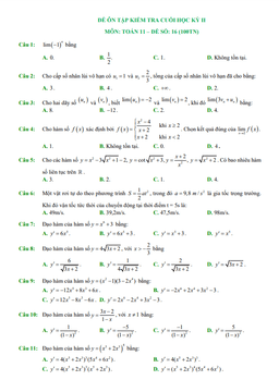 11 đề ôn tập kiểm tra cuối học kỳ 2 môn toán 11 (100% trắc nghiệm)