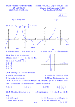 12 đề kiểm tra chất lượng giữa hki môn toán 12 trường nguyễn gia thiều – hà nội