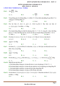 15 đề ôn tập kiểm tra cuối học kỳ 2 môn toán 11 (70% tn + 30% tl)