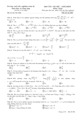 160 câu vận dụng cao mũ – logarit ôn thi thpt môn toán