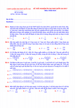 166 câu trắc nghiệm tổ hợp – xác suất – bùi thế việt