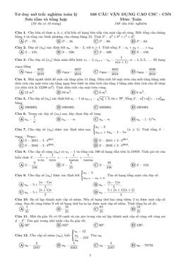 168 câu vận dụng cao dãy số, cấp số cộng và cấp số nhân ôn thi thpt môn toán