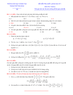 20 đề ôn tập kiểm tra chất lượng học kỳ 1 toán 8 phòng gd và đt thành phố thái bình