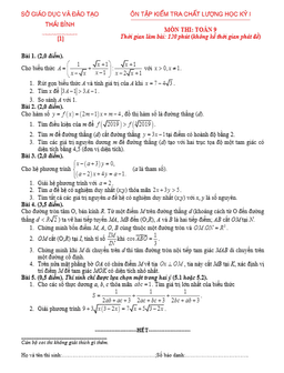 20 đề ôn tập kiểm tra chất lượng học kỳ 1 toán 9 sở gd và đt thái bình