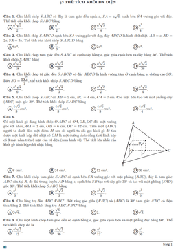 3296 bài tập trắc nghiệm thể tích khối đa diện có đáp án
