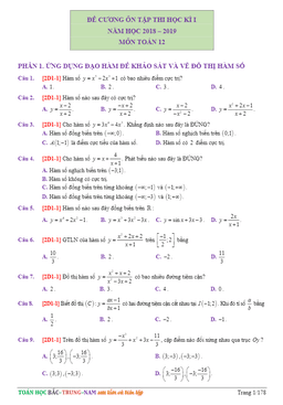 340 câu hỏi trắc nghiệm ôn tập thi học kỳ 1 toán 12 có đáp án và lời giải chi tiết