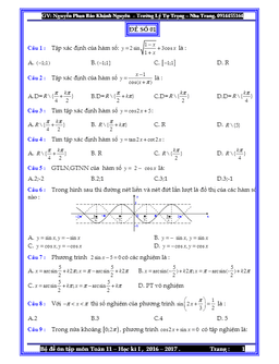 5 đề trắc nghiệm ôn tập hki toán 11 – nguyễn khánh nguyên