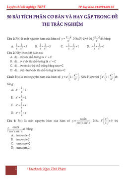 50 bài trắc nghiệm tích phân cơ bản thường gặp – phạm ngọc tính