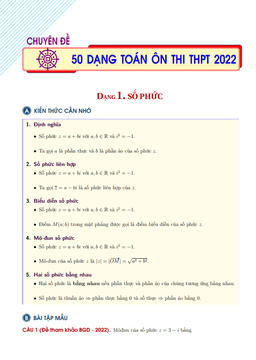 50 dạng toán ôn thi tốt nghiệp thpt năm 2022 môn toán