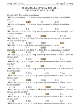 60 câu trắc nghiệm chuyên đề tổ hợp – xác suất – nguyễn thị hương