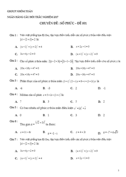 600 câu hỏi trắc nghiệm chuyên đề số phức – nhóm toán