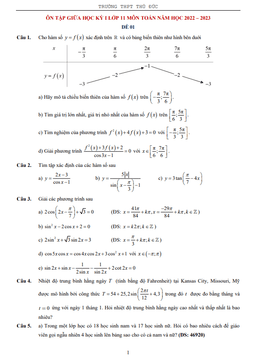 7 đề ôn tập giữa kỳ 1 toán 11 năm 2022 – 2023 trường thpt thủ đức – tp hcm