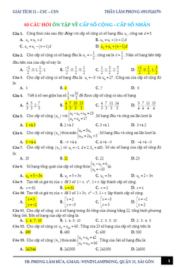 80 câu trắc nghiệm cấp số cộng, cấp số nhân – hứa lâm phong