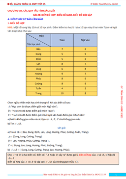 bài giảng các quy tắc tính xác suất toán 11 knttvcs