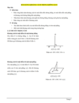 bài giảng khoảng cách trong không gian