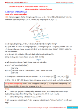 bài giảng quan hệ vuông góc trong không gian toán 11 knttvcs