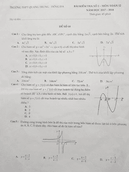 bài kiểm tra số 2 môn toán 12 năm học 2017 – 2018 trường thpt quang trung – hà nội