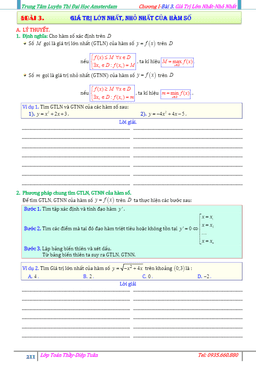 bài tập giá trị lớn nhất, nhỏ nhất của hàm số – diệp tuân