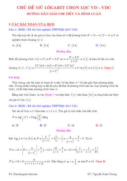 bài tập mũ và lôgarit vận dụng cao có lời giải chi tiết – nguyễn xuân chung