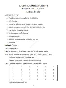 bài tập ôn tập kiểm tra giữa kỳ 2 toán 6 năm học 2021 – 2022 (cánh diều)