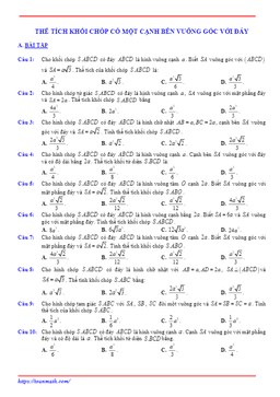 bài tập thể tích khối chóp có một cạnh bên vuông góc với đáy