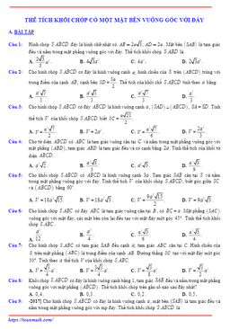 bài tập thể tích khối chóp có một mặt bên vuông góc với đáy