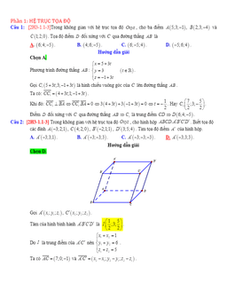 bài tập tọa độ không gian oxyz mức độ vận dụng có đáp án và lời giải chi tiết