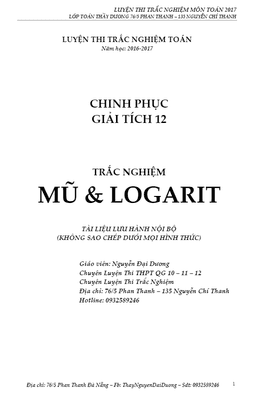 bài tập trắc nghiệm mũ và logarit – nguyễn đại dương