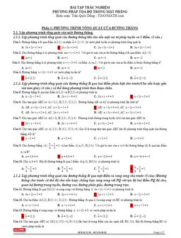 bài tập trắc nghiệm phương pháp tọa độ trong mặt phẳng – trần quốc dũng