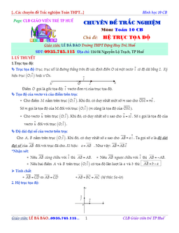 bài tập tự luận và trắc nghiệm hệ trục tọa độ trong mặt phẳng – lê bá bảo