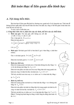 bài toán thực tế liên quan đến hình học – nguyễn bá hoàng