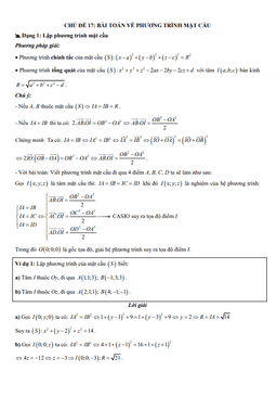 bài toán về phương trình mặt cầu