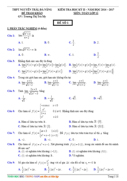 bộ đề ôn tập hk2 toán 11 năm học 2016 – 2017 trường thpt nguyễn trãi – đà nẵng