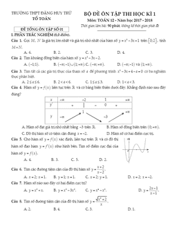 bộ đề ôn thi hk1 toán 12 năm học 2017 – 2018 trường thpt đặng huy trứ – tt. huế