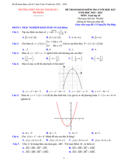 bộ đề tham khảo cuối kì 1 toán 10 năm 2023 – 2024 trường thuận thành 1 – bắc ninh
