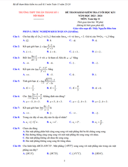 bộ đề tham khảo cuối kì 1 toán 11 năm 2023 – 2024 trường thuận thành 1 – bắc ninh