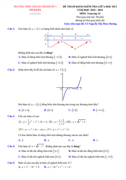 bộ đề tham khảo giữa kì 1 toán 12 năm 2023 – 2024 trường thuận thành 1 – bắc ninh