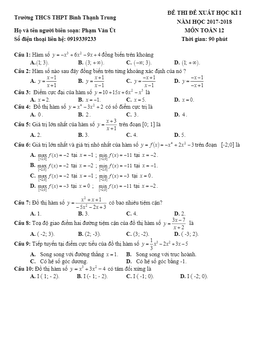 bộ đề thi đề xuất hk1 toán 12 năm học 2017 – 2018 sở gd và đt đồng tháp