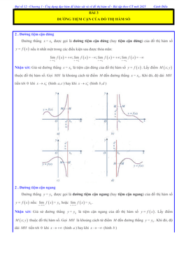 các dạng bài tập đường tiệm cận của đồ thị hàm số toán 12 cánh diều