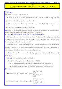 các dạng bài tập giá trị lớn nhất và giá trị nhỏ nhất của hàm số toán 12 knttvcs