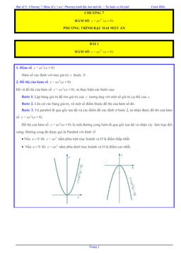 các dạng bài tập hàm số y = ax2 (a ≠ 0) và phương trình bậc hai một ẩn toán 9 cánh diều