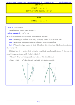 các dạng bài tập hàm số y = ax2 (a ≠ 0) và phương trình bậc hai một ẩn toán 9 knttvcs