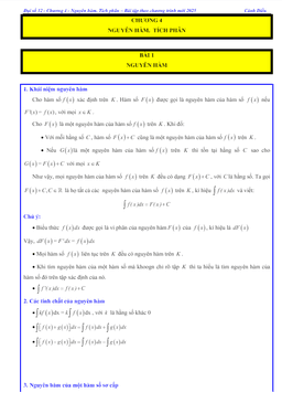 các dạng bài tập nguyên hàm toán 12 cánh diều