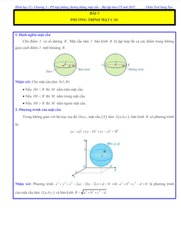 các dạng bài tập phương trình mặt cầu toán 12 ctst